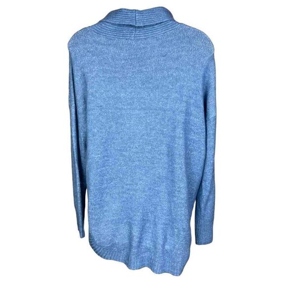 Como Vintage Pullover Sweater Mock Neck Blue Denim Rounded Hem Side Slits Small - Picture 9 of 15